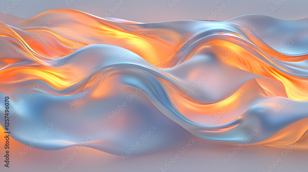 Aufkleber flowing abstract waves with orange and blue hues creating a smooth, fluid background design for digi
