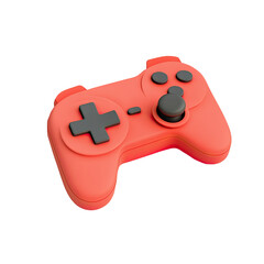 Red game controller, isolated, digital gaming, white background