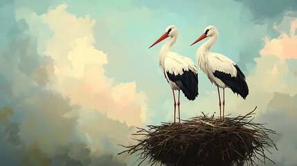 Fototapeta premium white stork in the nest