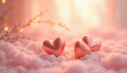 Obraz premium Romantic Pink Hearts on Soft Clouds