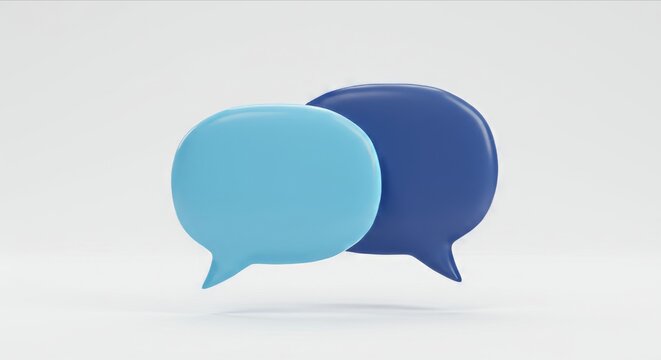 3D speech bubbles, blue hues, white backdrop