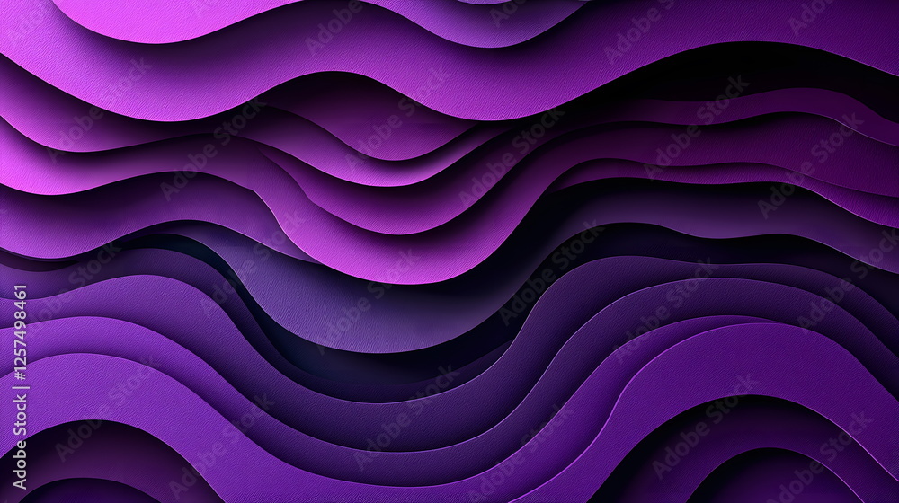 Poster wavy purple paper layers creating a textured background with varying shades and depth for artistic d