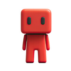Red 3D character standing, white background, digital art, website design