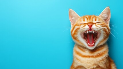 Cat with its mouth open and teeth showing, looking at the camera