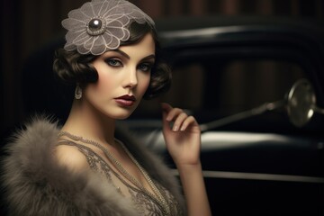 Roaring 20s: Beautiful Woman in Retro Flapper Style Dress. Vintage Fashion of a Lady from 1920s Era