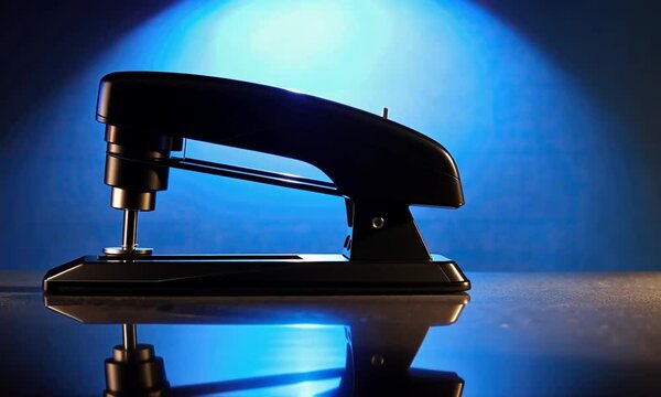 silhouette of stapler in blue light background video