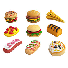 Cartoon food icons, website design, white background