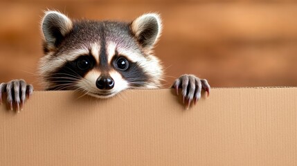 Obraz premium Raccoon is standing in front of a cardboard box