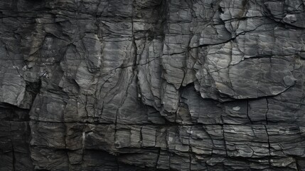 Shabby Cliff Face with Huge Cracks and Layers. Dark, Coarse Texture of Gray Rock for Geology and Mountaineering Themes