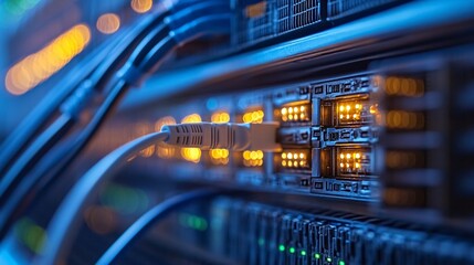 Data transmission operations server room technology image digital environment close-up view it infrastructure