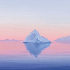 serene iceberg floating in calm ocean at sunset with pink and blue sky reflections, tranquil arctic seascape, peaceful nature scene