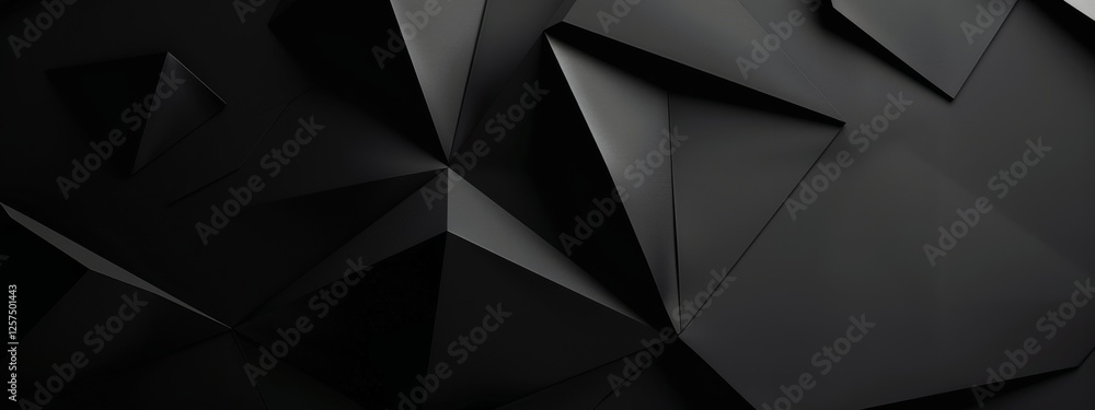 Wall mural Abstract minimalist wallpaper with sharp geometric angles and shapes on black background. Featuring white space in the center for text, ideal for design templates and modern banners.