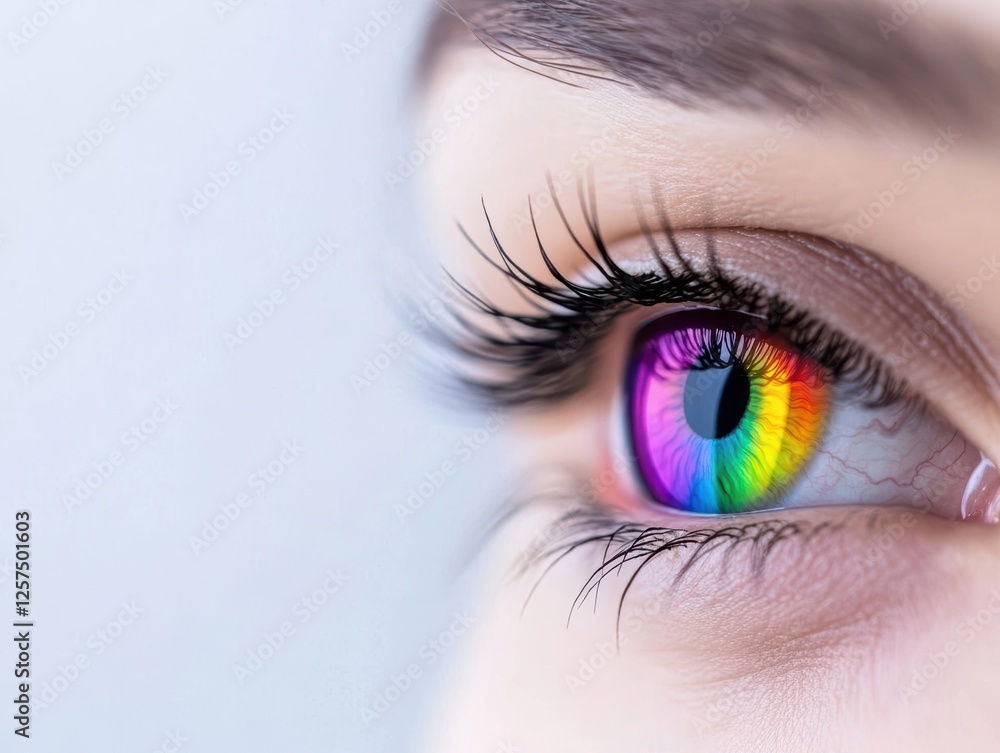 Aufkleber Close up of a womans eye with a colorful rainbow iris displaying unique patterns and textures