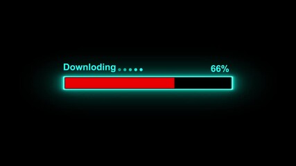 Neon Glowing Downloading progress bar animation. downloading motion graphics. processing animation video footage.