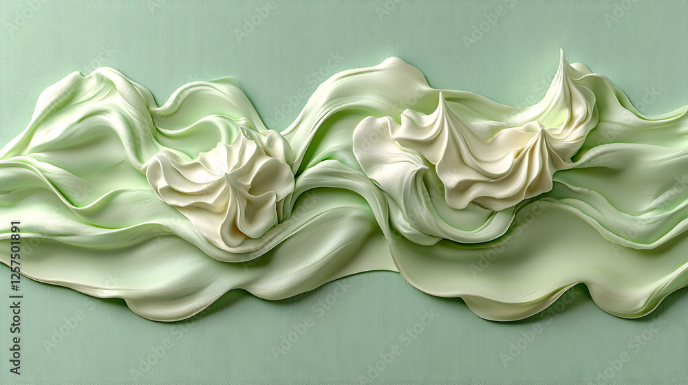 Poster soft green fabric waves with elegant folds and light draping creating a serene and tranquil atmosphe