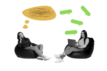 Collage artwork graphics picture of funny ladies sending instagram twitter telegram facebook sms isolated painting background