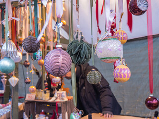 Colorful decorative ornaments at market stall