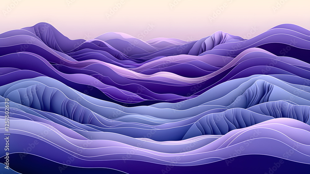 Aufkleber purple wavy mountains with smooth gradients creating a serene abstract landscape in soft hues.
