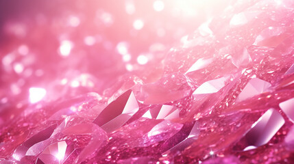 Glistening Abstract Background with Sparkling Pink Diamonds and Glitter. Abstract aesthetic featuring shining and sparkling diamond-like crystals in pink hues and glitter.