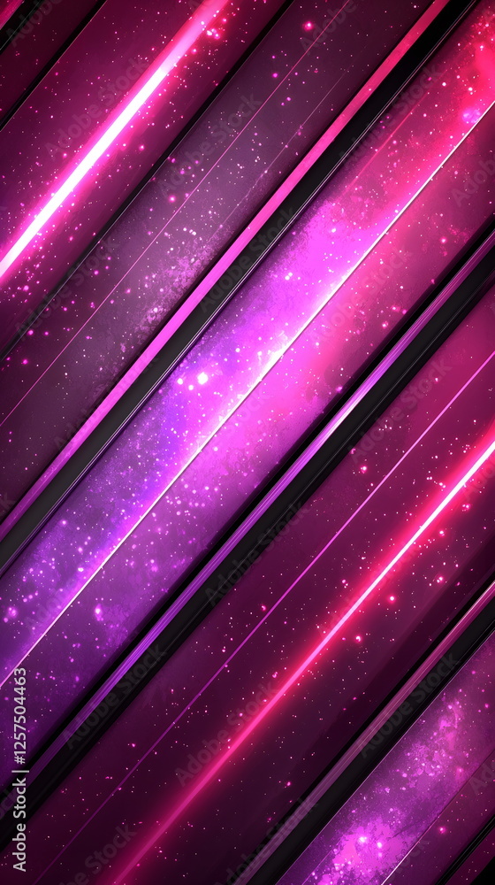 Poster vibrant abstract background with glowing diagonal lines and a starry galaxy effect in purple and pin