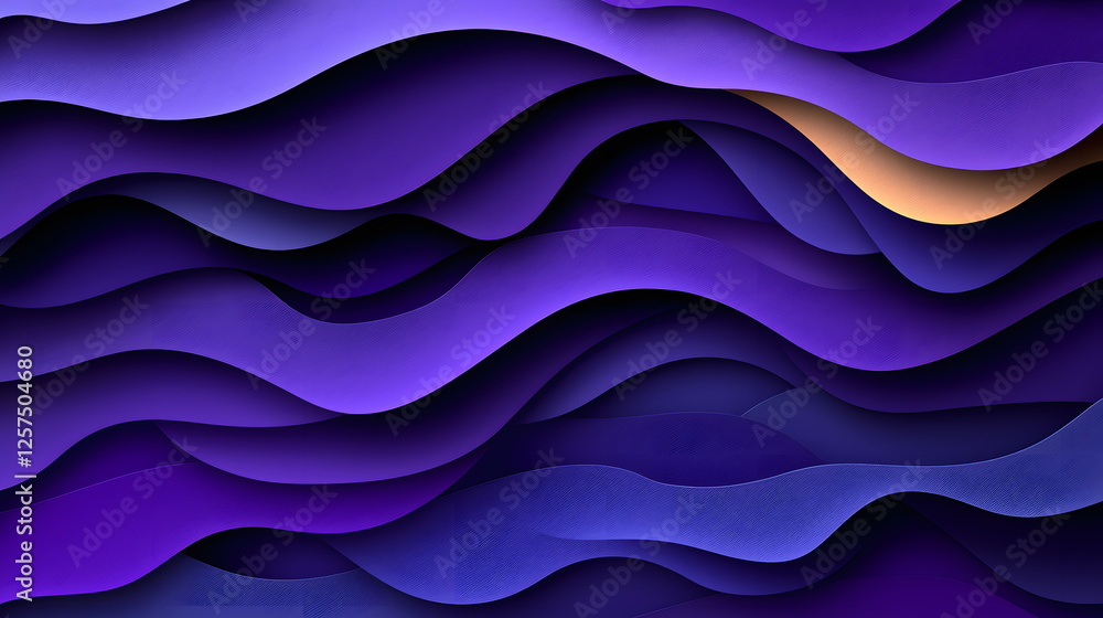 Poster waves of deep purple and blue flowing smoothly over each other with subtle gradients and light refle