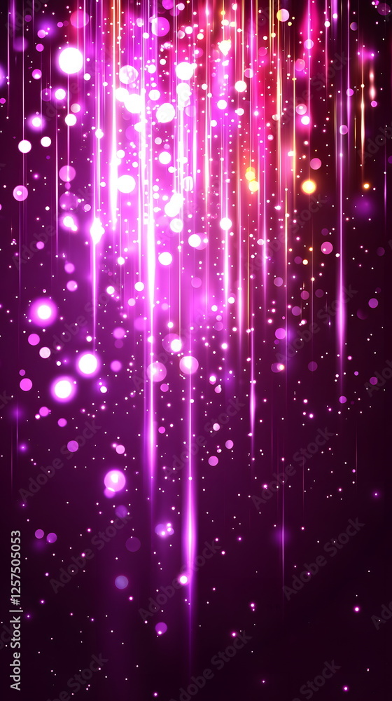 Poster vibrant purple light trails with sparkling bokeh effects creating a dreamy abstract background desig