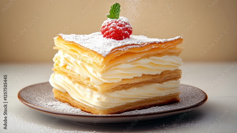 Aufkleber slice of cake with a raspberry on top