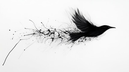 A dynamic black bird silhouette takes flight, capturing a sense of freedom and movement.