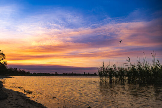 Landscape view of sunset over Lake Colac, Colac, Victoria, Australia