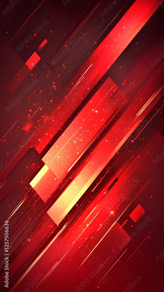 Poster vibrant red abstract background featuring geometric shapes and diagonal lines with a glossy finish.