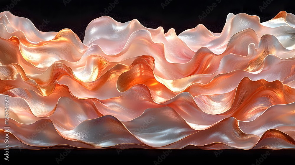 Aufkleber flowing waves of translucent fabric in warm tones illuminated by soft light against a dark backgroun