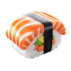 3D Salmon Sushi Roll, White Background, Food Illustration