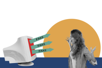 Trend artwork composite image 3D photo collage of fake news breaking information mass lie hand appear computer monitor lady angry scream