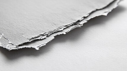 Close-up of textured gray paper layers showcasing intricate torn edges and soft shadows