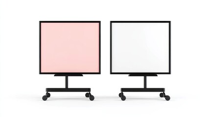 Two mobile presentation boards, one pink and one white, set against a clean white background