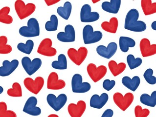 red and blue hearts pattern on white background