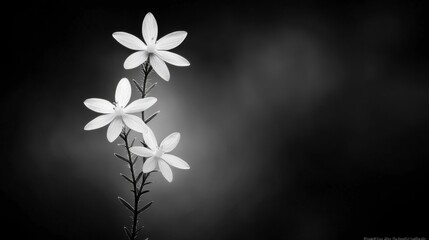 Obraz premium A black and white photo of three white flowers