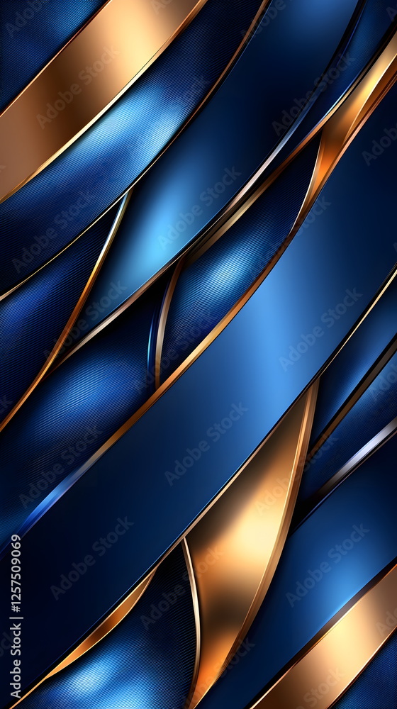 Aufkleber shiny abstract waves in blue and gold flowing together in a dynamic and elegant composition.