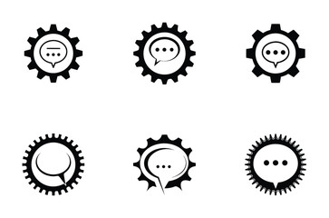 Speech Bubble and Gear icon and logo vector silhouette set for Problem Solving Communication