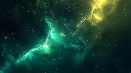 Green and Yellow Nebula in Deep Space – Vibrant Cosmic Background for Sci-Fi Art and Digital Design Projects