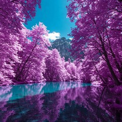 Fototapeta premium Tranquil Woodland Scene with Sunlight Filtering Through Trees