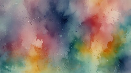 Abstract Watercolor Painting with Splatters and Blend of Colorful Hues