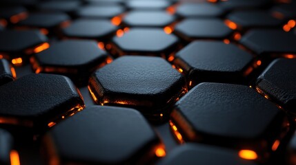 Fototapeta premium Close-up view of a textured hexagonal surface with glowing edges, evoking a futuristic vibe