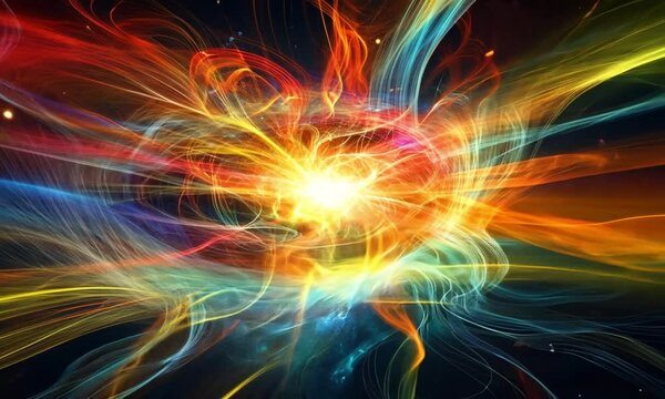 Abstract fiction vector illustration quantum computer technology. Sphere explosion background. Deep learning artificial intelligence. Big data visualization algorithms. Waves flow. Quantum explosi
