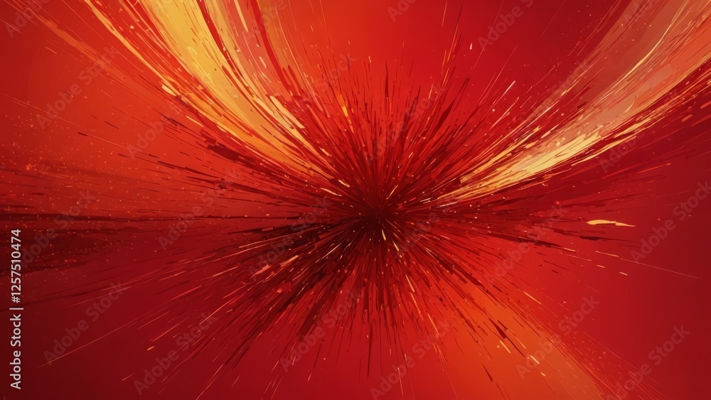 Poster an abstract explosion of vibrant red and gold hues, creating a dynamic visual impact