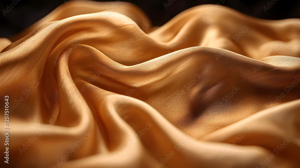 Poster silky golden fabric draped gracefully with soft folds creating an elegant and luxurious texture in w