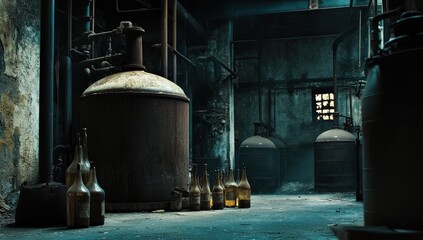 Naklejka premium Mysterious Distillery: An Abandoned Industrial Space