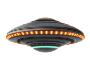 A futuristic spacecraft designed for intergalactic travel featuring bright lights and a sleek aerodynamic structure.