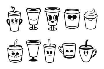 Cute Cartoon Coffee and Drinks in Various Styles