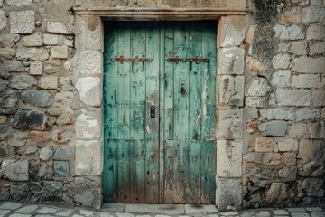 Photo of Dark color peeling wooden door of old abandoned residential building. Texture for background usage